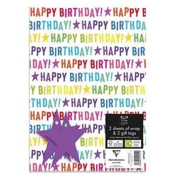 Holographic Happy Birthday Wrap & Tag (2 sheets & 2 tags)