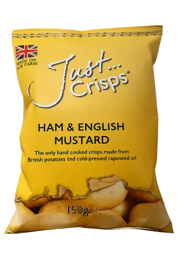 Just Crisps - UK Grown & Made - Vegan Crisps - Savoury ham with a punchy hit of English mustard -