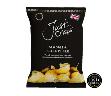 Just Crisps - UK Grown & Made - Vegan Crisps - Sea Salt & Black Pepper - 150g Large Bag