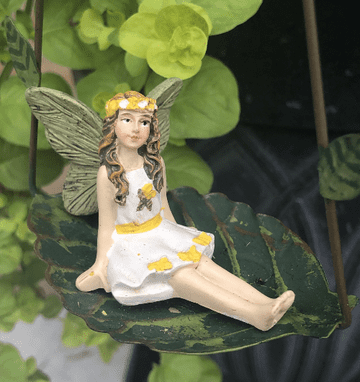 Kerry - Vintage Style Garden Fairy on a metal stake - Sitting fairy with white dress