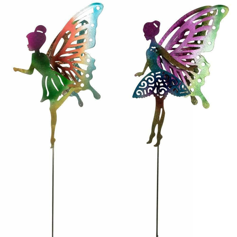 Large 36cm Metallic Metal Garden Fairies on long stakes Choose from 2