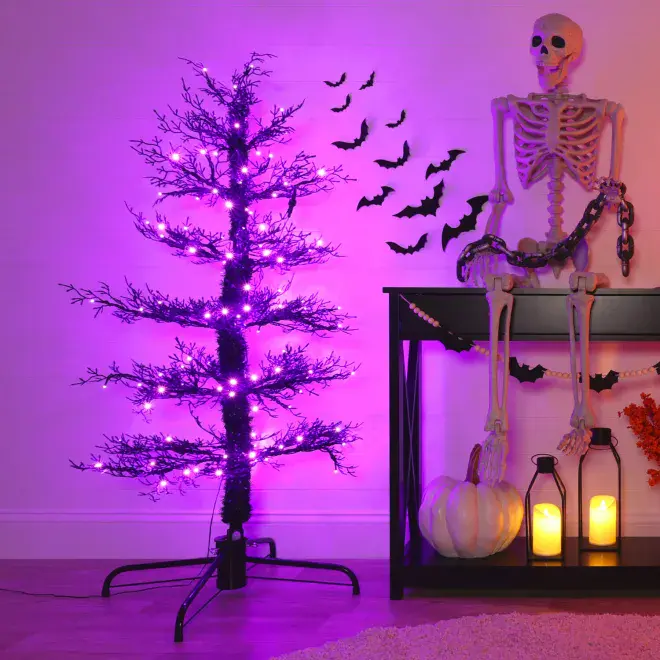 Large Black Dancing LED Light Up Halloween Tree with Ghost Sound (6ft).