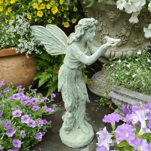 Large - Cast Iron Antique Fairy with Bird - Large 50cm tall.