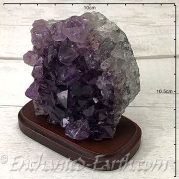 Large Dark Amethyst Quartz Crystal Dispaly Piece - On a Wooden Plyinth - 10.5cm