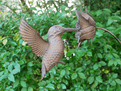 Large Garden Hummingbird Stake  - Aged Metal .