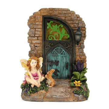 Large Garden Solar Fairy Door - with Fairy, Rabbit & Lantern - 19cm