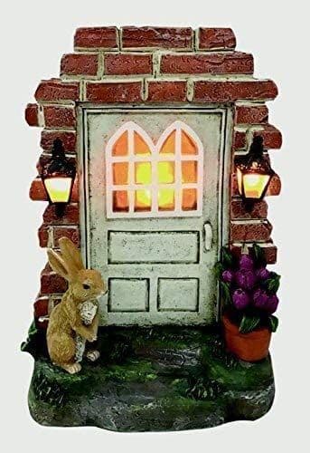 Large Garden Solar Fairy Door - with Rabbit & Lanterns & Flowerpots - 19cm