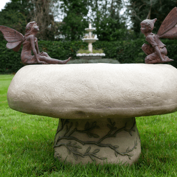Large Mushroom Bird Bath with bronze fairies - 58cm