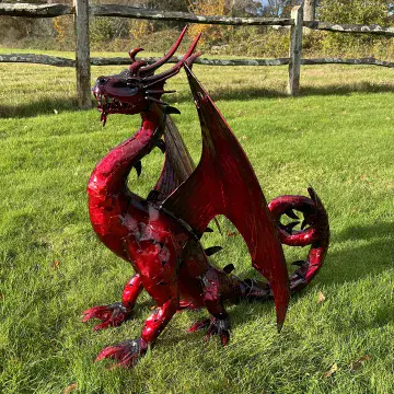 Large Red Metal Dragon - Garden Sculpture - 85cm