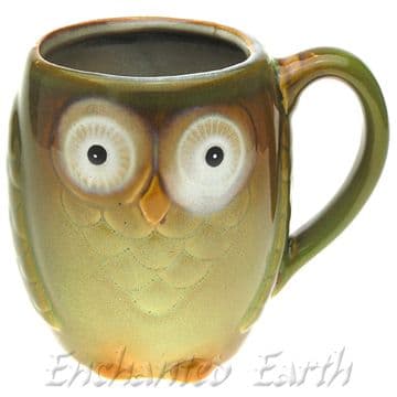 Large Stonewear Green Owl Mug