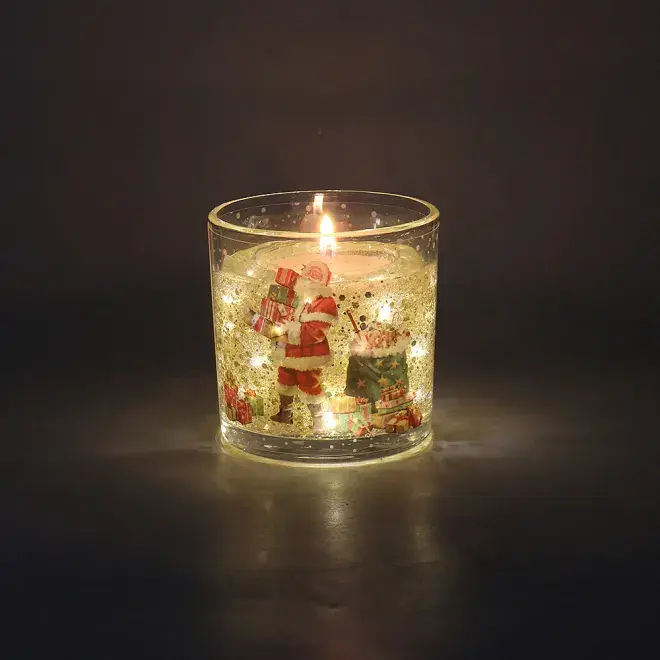 LED Light Up Christmas Gel Candle  -  Santa.