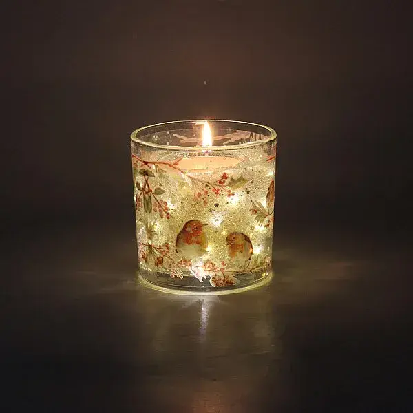 LED Light Up Gel Candle - Winter Robin.