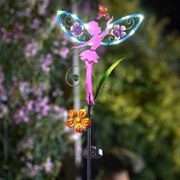 LED Solar Fairy Wings Fairy Stake - Pink- 91cm tall