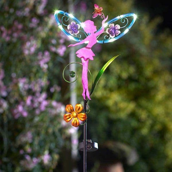 LED Solar Fairy Wings Fairy Stake - Pink- 91cm tall.