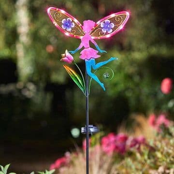LED Solar Fairy Wings Fairy Stake - Pink & Blue- 91cm tall