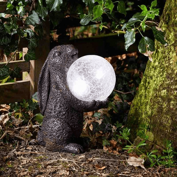 LED Solar Moon Hazing Bronze Hare with Moon Light - Colour changing.