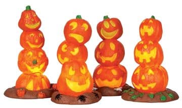 Lemax Pumpkin Stack - Pack of 4 - Battery Operated Light Up Pumpkins