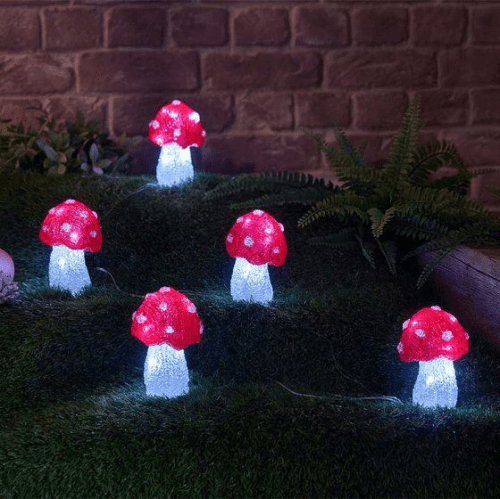 Light-up Toadstools  - Outdoor/Indoor use with timer - set of 5.