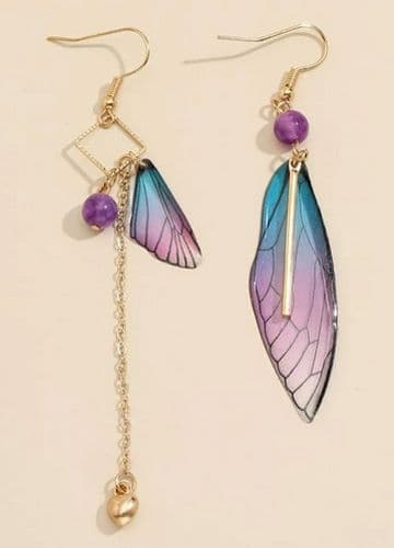 Magical Fairy Wing Earnings - short & long - Purple & Blue - 6cm (no5)