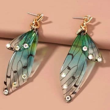 Magical Fairy Wing Earnings with Rhinestones - Greens - 7cm (no3)