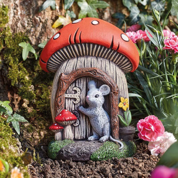 Magical Mushroom Fairy Door with Marty the Mouse