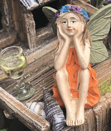Maria - Vintage Style Garden Fairy on a metal stake - Sitting fairy with orange dress