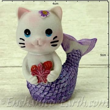 Mermaid Cat - Mackerel in Purple holding a Starfish - 4.5cm tall