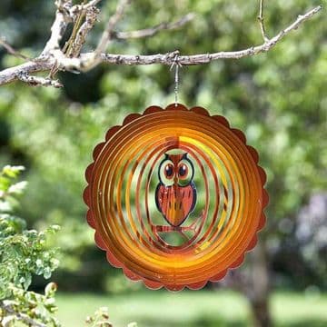 Metal Brown Owl Wind Spinner - Hanging Garden decoration 12"