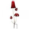 Metal Funky Fungi Garden Stakes - Red with Ladybirds.