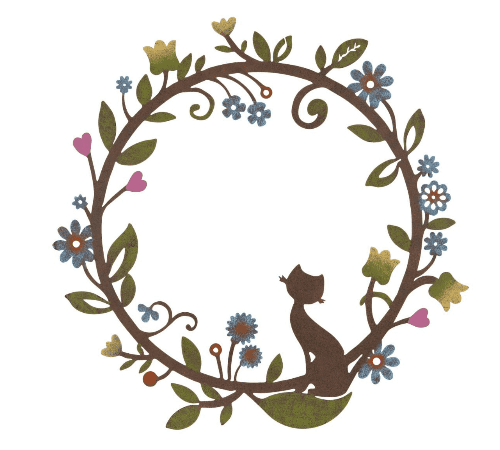 Metal Wall Art -Floral Wreath with Cat - 40cm.