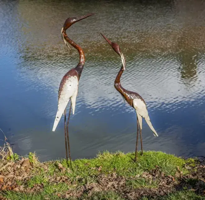 Metal White Wing Heron - Made from 100% Recycled Metal - 80cm.