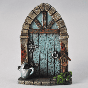 Mini Blue Arched Cottage Fairy Door with watering can