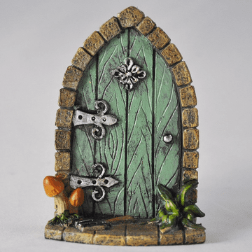 Mini Green Arched Cottage Fairy Door with toadstools