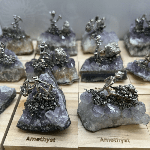 Mini Miners on Real Amethyst Rocks - Assorted Designs.