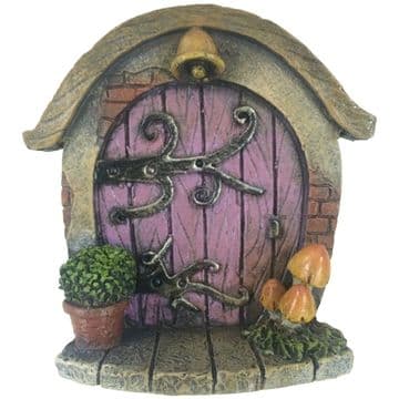 Mini Round Purple Fairy Door - with Bell, Toadstools & Plant Pot
