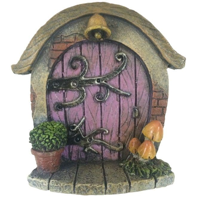 Mini Round Purple Fairy Door - with Bell, Toadstools & Plant Pot