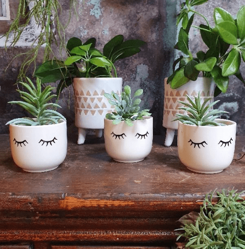 Mini Stoneware Eyes Shut Planter.