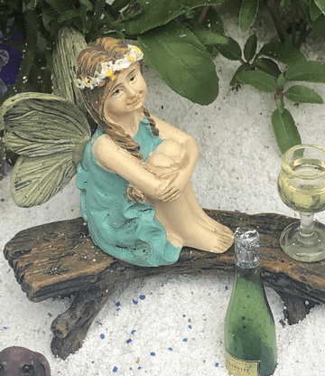 Molly - Vintage Style Garden Fairy on a metal stake - Sitting fairy with turquoise dress