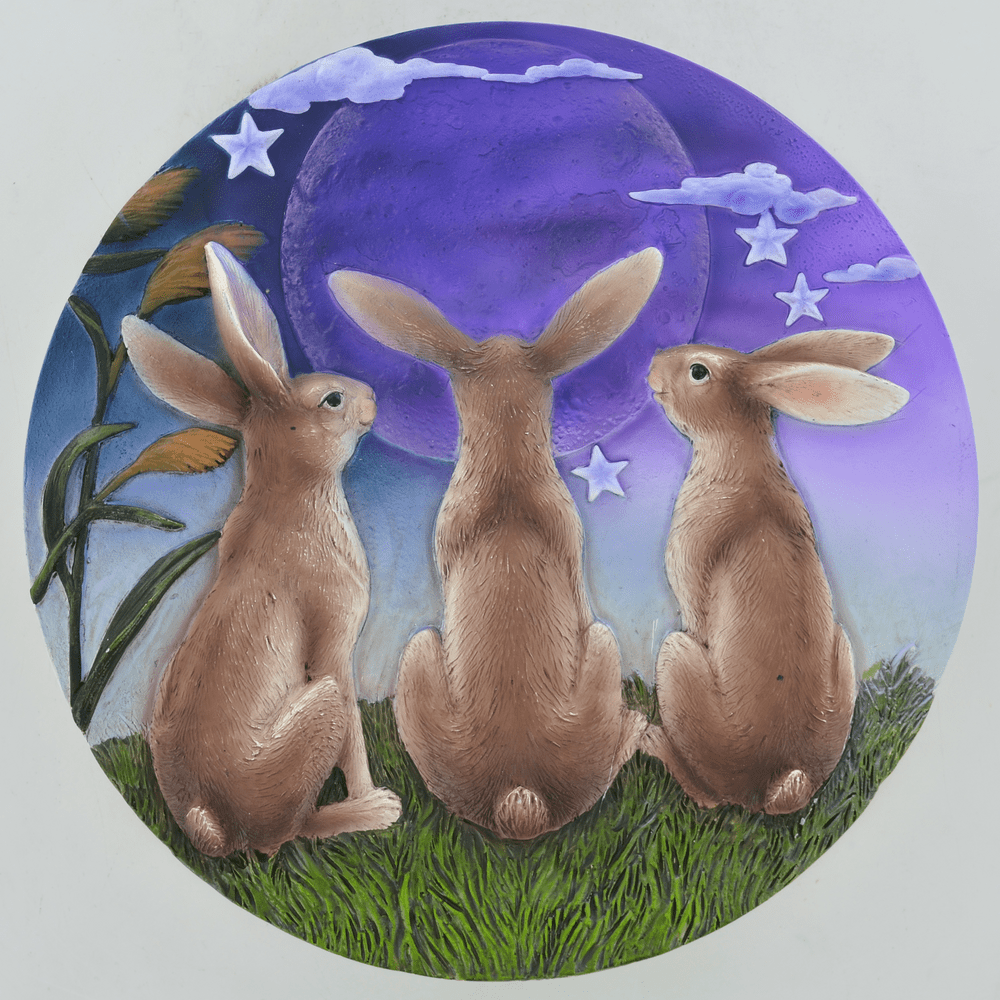 Three Moon Gazing Hare Wall Plaque 19.5cm.