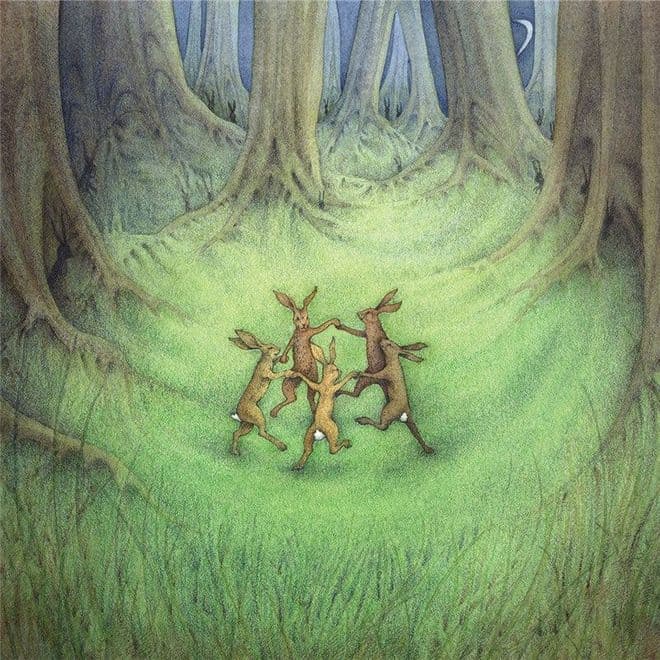 Moongazer Greeting Card - Moon Dance Hares.