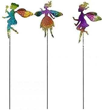 Multi -colour Metal Garden Flower Fairy Stake - Choose from 3 designs - 43cm tall.