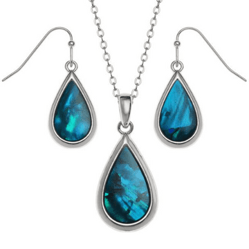 Natural Paua Shell - Blue Tear Drop Necklace & Earring Gift Set