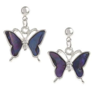 Natural Paua Shell - Butterfly Earrings - Purple
