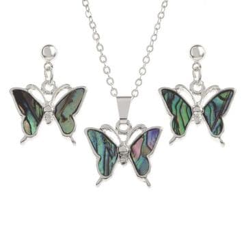 Natural Paua Shell - Butterfly Necklace & Earring Gift Set