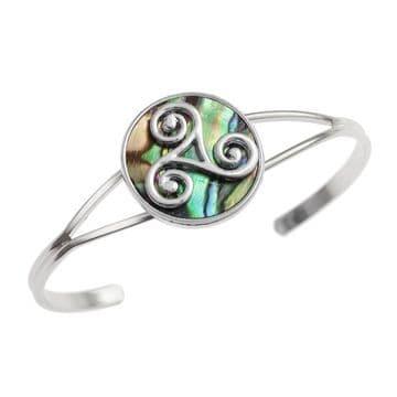 Natural Paua Shell - Celtic Triskele Bangle