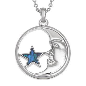 Natural Paua Shell - Moon & Star Necklace - 18" Chain