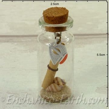 Nautical Bottle - Miniature bottle with Metal Boat charm, sand & shells & scroll - 5cm