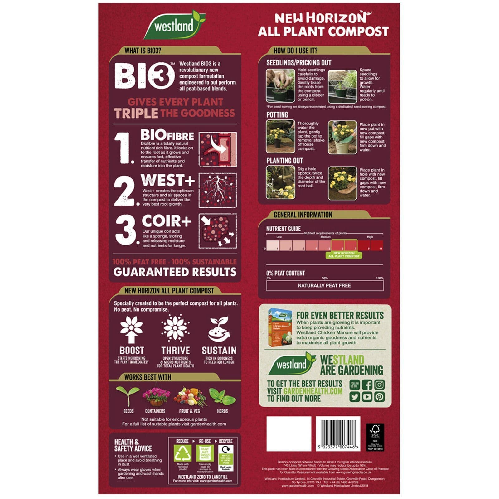 Westland New Horizon 100% Peat Free - All Plant Compost - 60L sack.