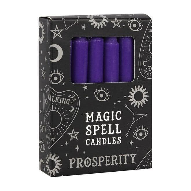 Pack of 12 Purple Prosperty spell candles.