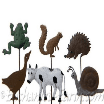 Pack of 6 - Metal Garden Mini Animals on Picks
